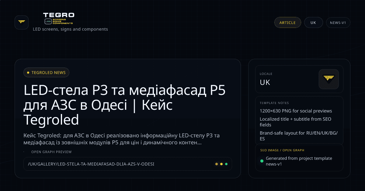 Комплексне LED-рішення для АЗС в Одесі: інформаційна LED-стела P3 та медіафасад P5 (UK)