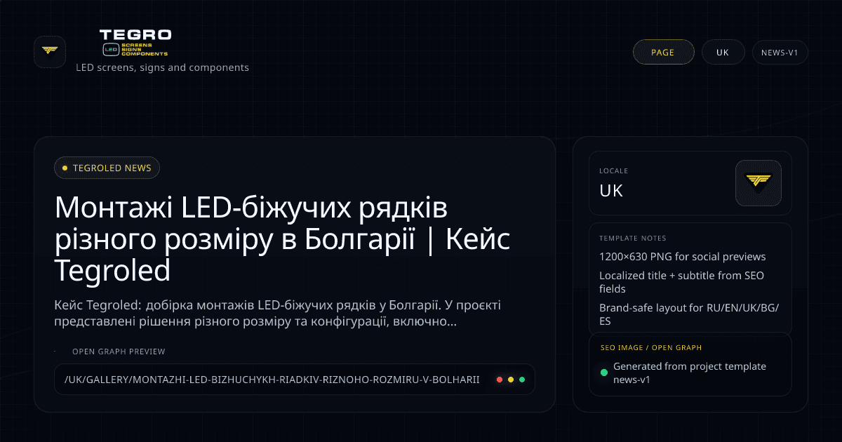 Монтажі LED-біжучих рядків різного розміру в Болгарії | Кейс Tegroled (UK)
